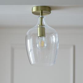 Habitat Abas Glass Flush to Ceiling Light - Satin Brass