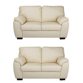 Argos Home Milano Pair of Leather 2 Seater Sofa - Ivory