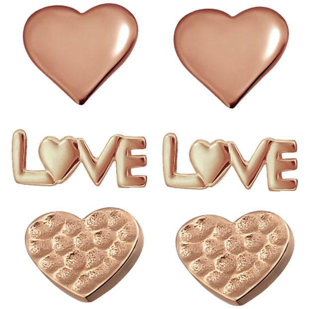 Buy Link Up Rose Gold Plated Silver Love Heart Stud Earrings 3 at
