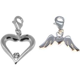 Link Up S.Silver Angel and Heart Clip-On Charms - Set of 2.