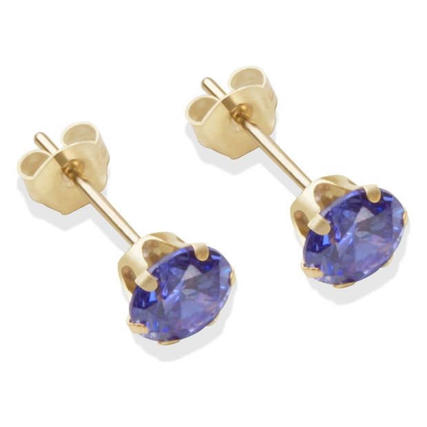 Buy 9ct Gold Tanzanite Coloured CZ Stud Earrings 5mm Ladies