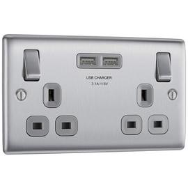 BG 2 Gang Sockets with 2 X USB 3.1 Sockets - Stainless Steel