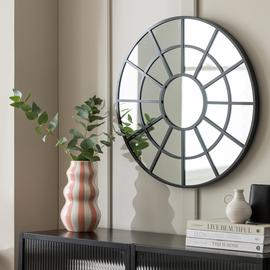 Habitat Black Windowpane Round Wall Mirror - 60x60cm