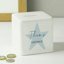 Personalised Message Blue Star Ceramic Money Box