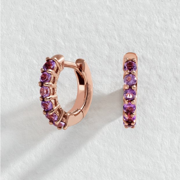 Buy Revere Rose Gold Plated Silver Pink Amethyst Huggie Earrings