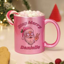 Personalised Message Stay Merry Santa Mug - Pink