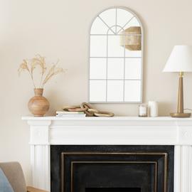 Habitat Grey Windowpane Arch Wall Mirror - 70x40cm
