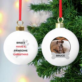 Personalised Message Pawsome Photo Upload Christmas Bauble