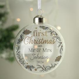 Personalised Message Glass First Christmas Bauble