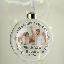 Personalised Message Glass First Married Christmas Bauble
