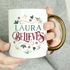 Personalised Message Believes In Christmas Mug