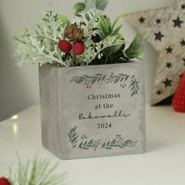 Personalised Message Christmas Foliage Concrete Planter