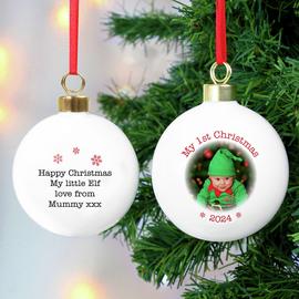 Personalised Message Photo Upload First Christmas Bauble