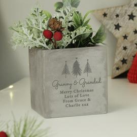 Personalised Message Christmas Tree Concrete Planter