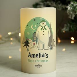 Personalised Message Snowman And Snowdog LED Candle