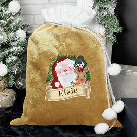 Personalised Message Santa Gold Christmas Sack