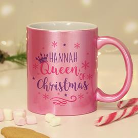 Personalised Message Queen Of Christmas Mug - Pink
