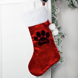 Personalised Message Paw Print Christmas Stocking