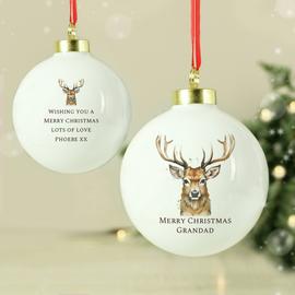Personalised Message Water Colour Stag Christmas Bauble