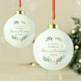 Personalised Message Foliage Christmas Bauble