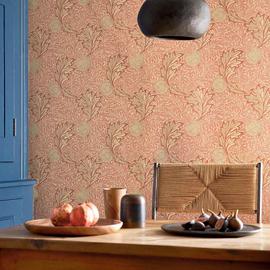 Morris & Co. Rust Gold Apple on Red Floral Wallpaper