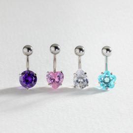 Revere Surgical Steel Cubic Zirconia Belly Bar - Set of 4