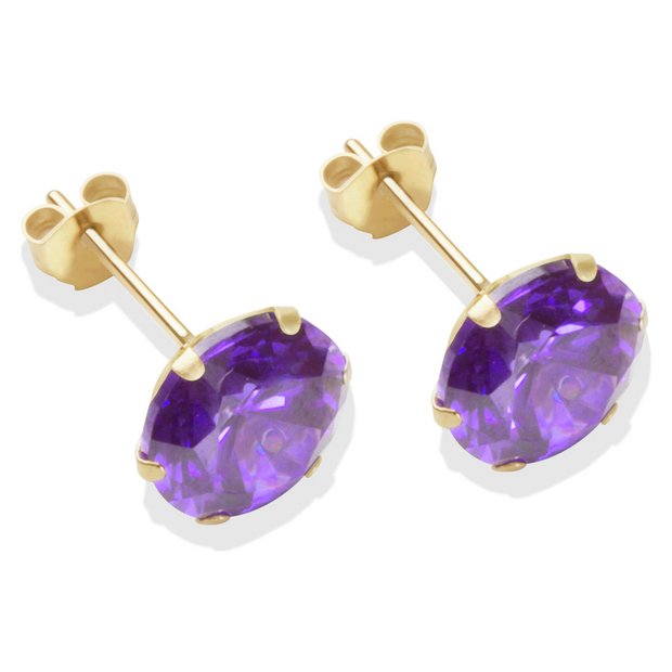 Buy 9ct Gold 8mm Amethyst Cubic Zirconia Stud Earrings at Argos.co.uk