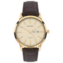 Sekonda Men's Gold Plated Case Brown Leather Strap Watch
