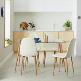 Habitat Beni Glass Oak Dining Table & 4 White Chairs