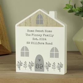 Personalised Message Grey Wooden House Ornament
