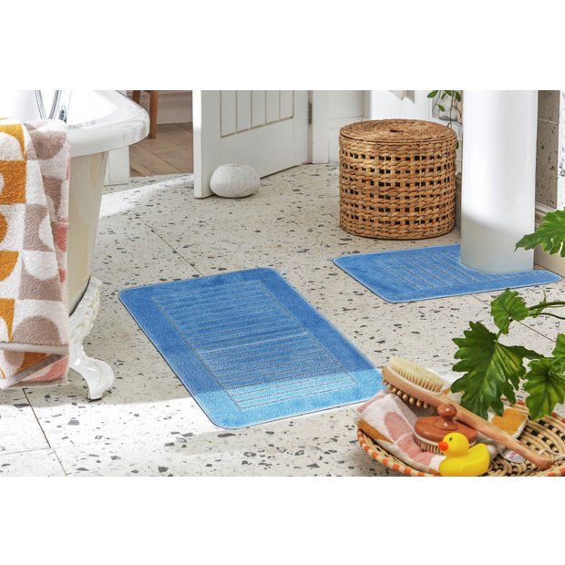 Buy HOME Striped Bath and Pedestal Mat Set Blue Bath mats Argos