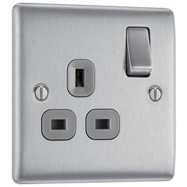 BG Single Switched Socket - Stainless Steel