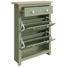 GFW Lancaster Shoe Storage Cabinet - Green & Oak