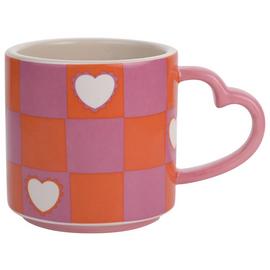 Raspberry Blossom Chequer And Heart Mug