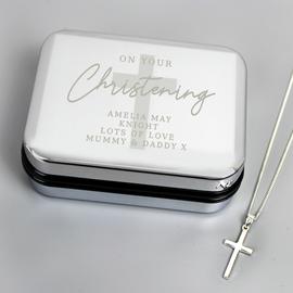 Personalised Memento Cross Necklace with Christening Box