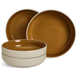 Habitat Raw Edge 4 Piece Stoneware Pasta Bowl - Camel Brown