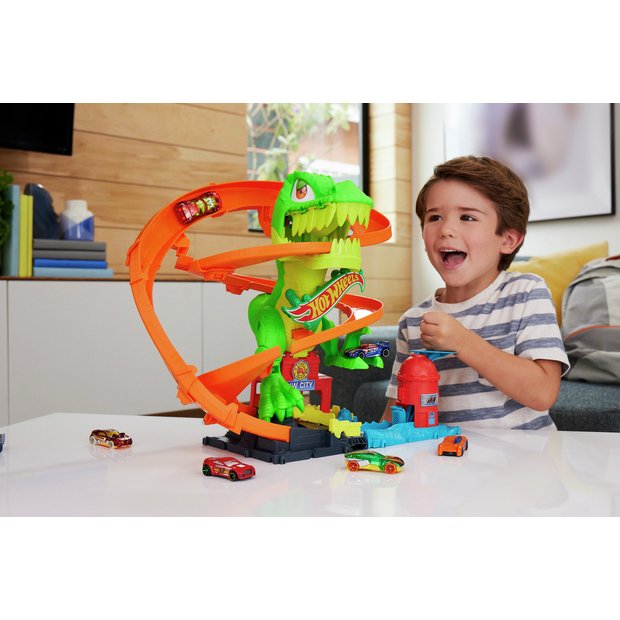 Buy Hot Wheels City Car Track Set, T-Rex Blaze Battle Playset