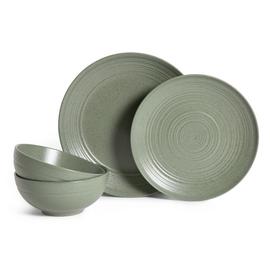 Habitat Textured Ripple 12 Piece Stoneware Dinner Set - Sage