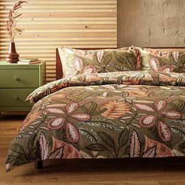 Habitat Cotton Painterly Leaf Green Bedding Set - King size