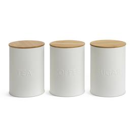 Habitat Embossed Text Pack of 3 Canisters - White