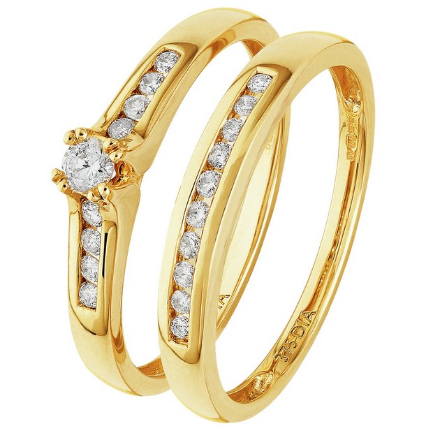 Buy 9ct Gold 0.25ct tw Diamond Bridal Ring Set at Argos.co