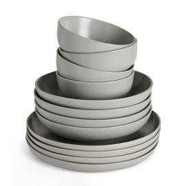 Habitat 12 Piece Stoneware Dinner Set - Matte Grey