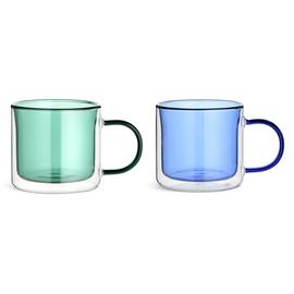 Habitat Double Walled Set of 2 Mugs - Blues & Green