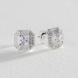 Revere Sterling Silver Vintage Cubic Zirconia Halo Earrings