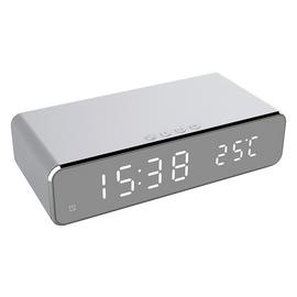Menkind RED5 Wireless Charging Alarm Clock Silver