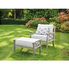 Greenhurst Sorrento Wooden Garden Chair with Stool - Grey