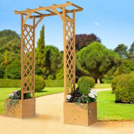 Greenhurst Wooden Garden Arch with Planters -  Natural