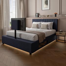 XR Living Maisie Double TV LED Side Lift Ottoman Bed - Navy