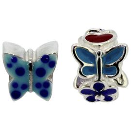 Miss Glitter Silver Kids Blue Butterfly/Purple Flower Charms