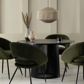 Habitat Jericho Round Black Dining Table & 4 Green Chairs